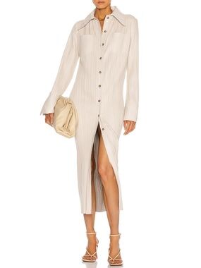 Nanushka Lee Pleated Vegan Leather Shirt Dress XS Cream